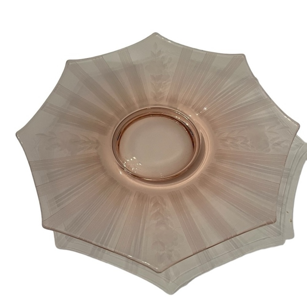 Vintage Pink Depression Glass Dessert Plate or Server  | Sunburst Floral Etched